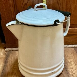 Antique White Enamelware Pitcher